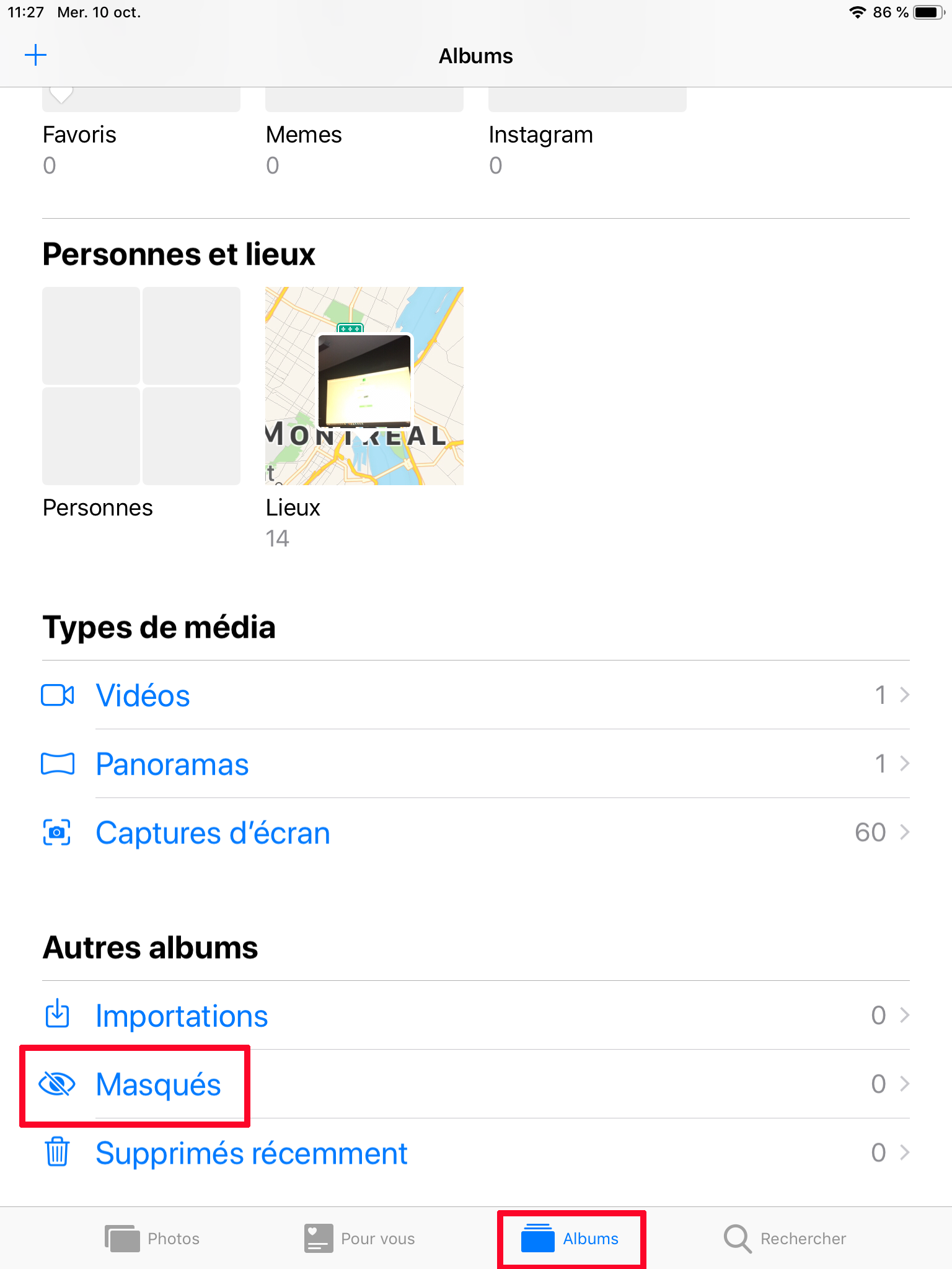 Album masqués photos iPhone iPad iOS Apple