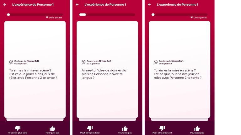 aperçu du questionnaires de préférences dans l'app Jeu Couple