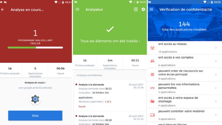 Un aperçu de l’application Malwarebytes sur Android. aperçu application mobile Android Malwarebytes
