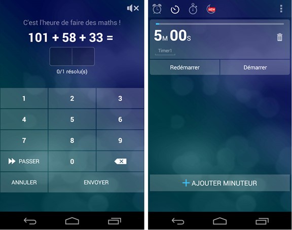 aperçu de l'application de réveil problème mathématique