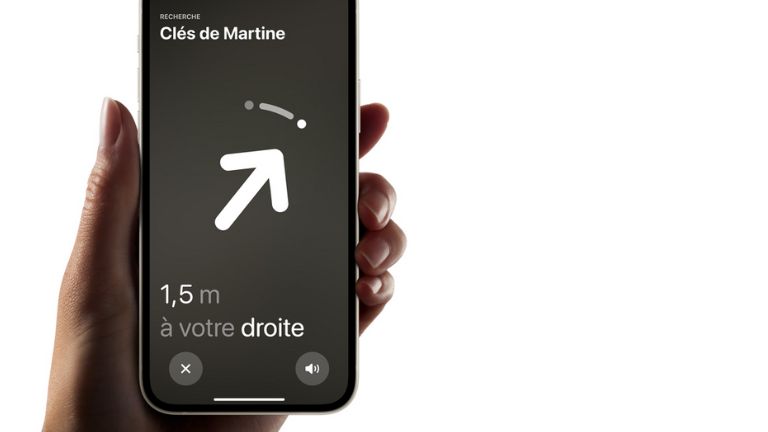 La technologie à bande ultralarge permet aux détenteurs d’iPhone 11 ou plus d’être guidés vers leur objet. aperçu iPhone 11 guide airtag bande ultralarge