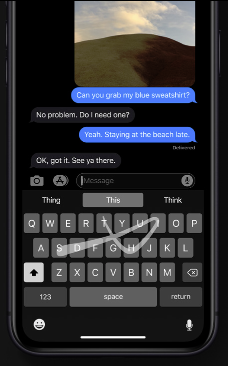 Apple va introduire le QuickPath Typing. Apple iPhone iOS 13 QuickPath Typing