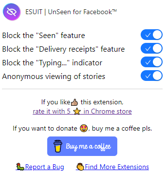 Un aperçu de l'extension UnSeen for Facebook de ESUIT. aperçu de l'extension UnSeen pour Chrome