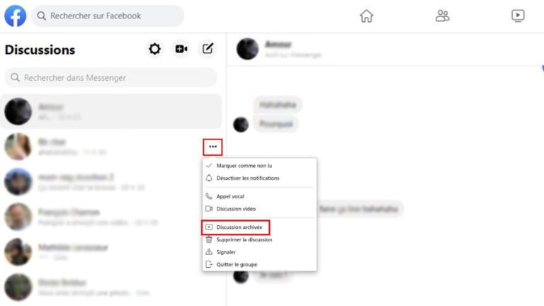 archiver conversation Messenger ordinateur