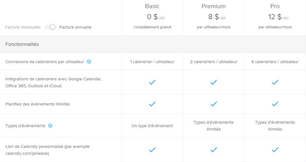 calendly types abonnements