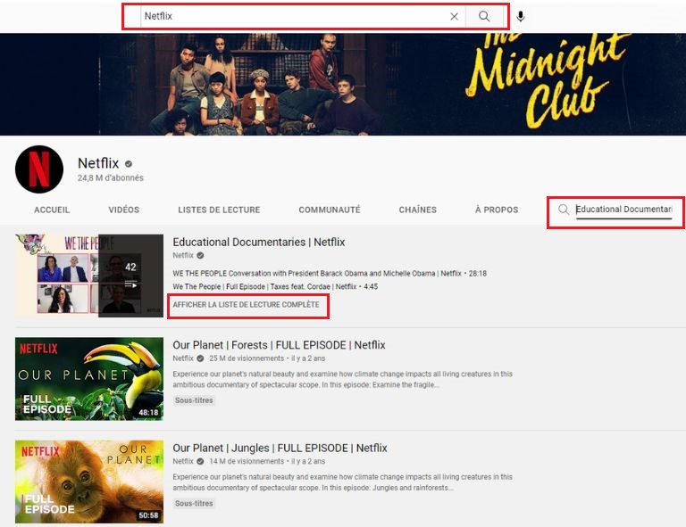 comment accéder Documentaires Netflix gratuits YouTube