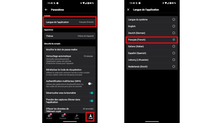 Changer langue de NordPass sur l'application mobile.