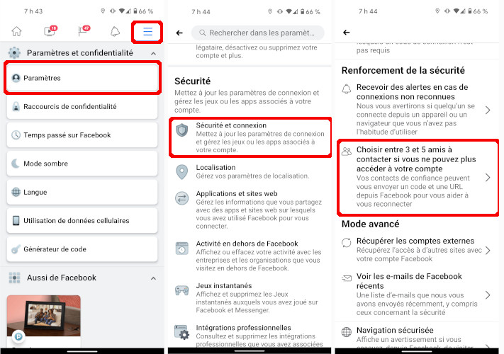 Voici comment sélectionner des amis de confiances sur Facebook à partir de l'application mobile pour téléphone et tablette. Comment choisir amis de confiances Facebook application mobile téléphone tablette