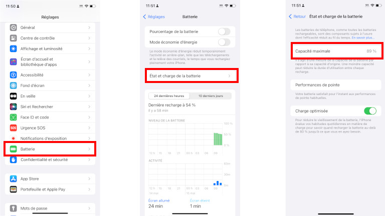Comment connaître l'état de la batterie de son iPhone.