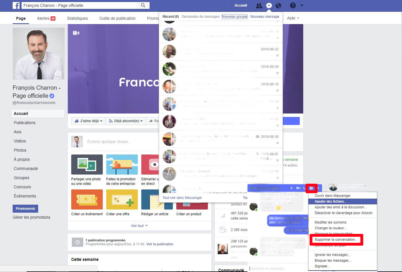 Voici la façon de supprimer une conversation messenger de facebook