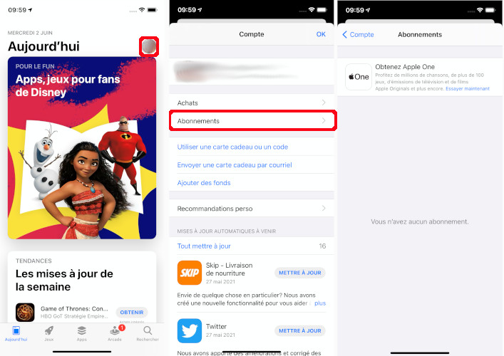 Gestion abonnement application App Store Apple