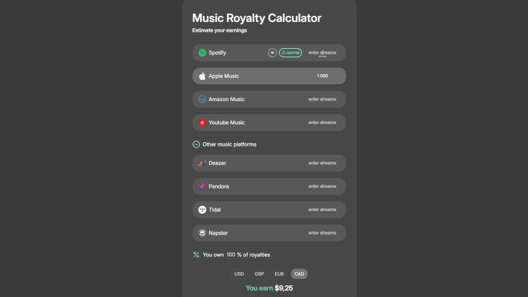 Voici à quoi ressemble le calculateur de redevances. Comparateur redevance musique