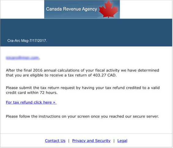 Courriel frauduleux Revenu Canada