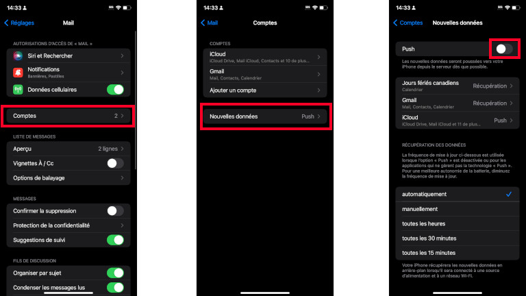 Désactiver notifciations push mail