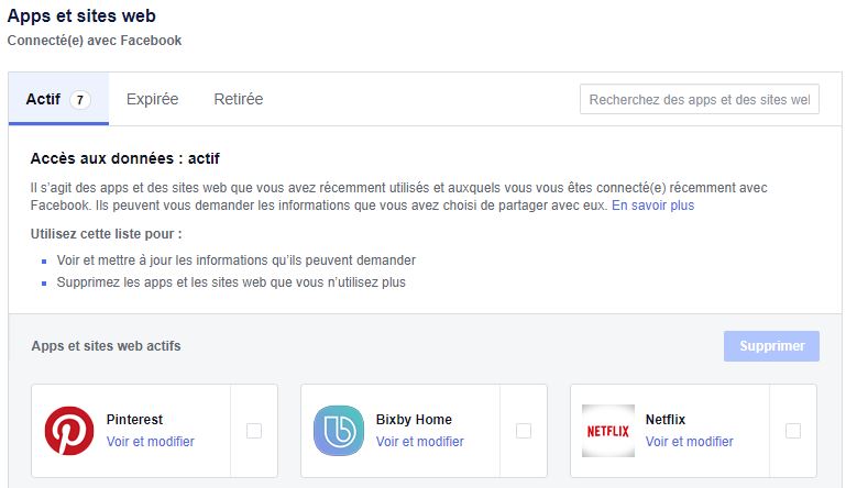 Facebook applications tierces