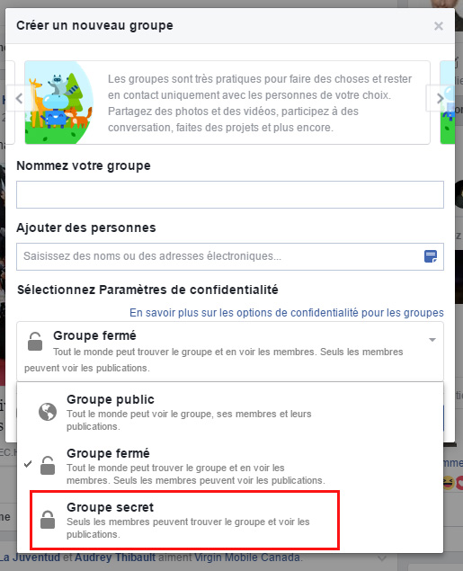 Créer un groupe secret sur Facebook