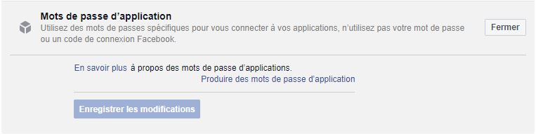 Facebook mots de passe applications