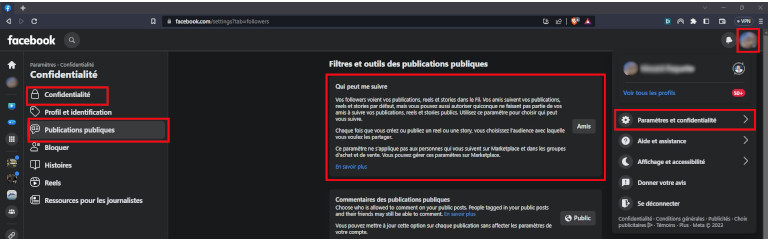 Changer confidentialité suivi Facebook ordinateur