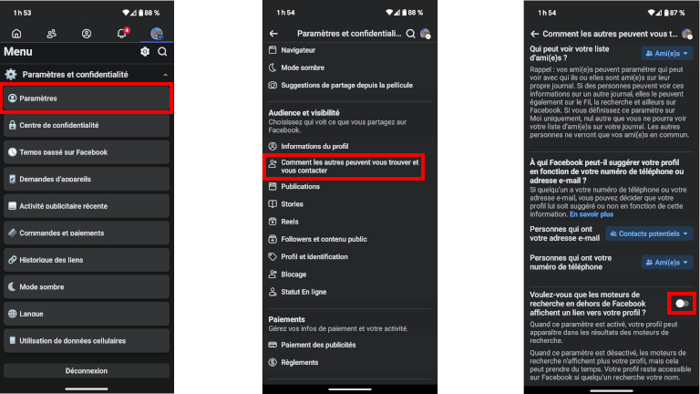 aperçu comment désactiver recherche dehors facebook téléphone tablette