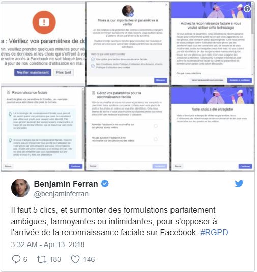 Les gens s'indignent de la complexité du refus de la fonction Fenêtre refuser reconnaissance faciale facebook