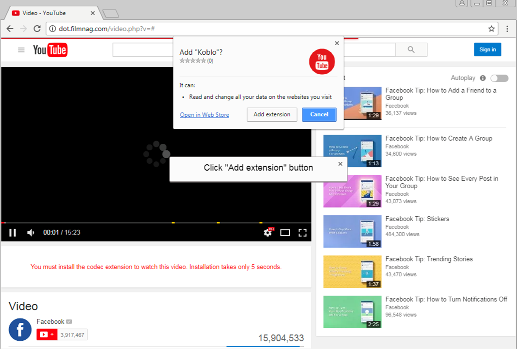Extension Koblo virus FacexWorm