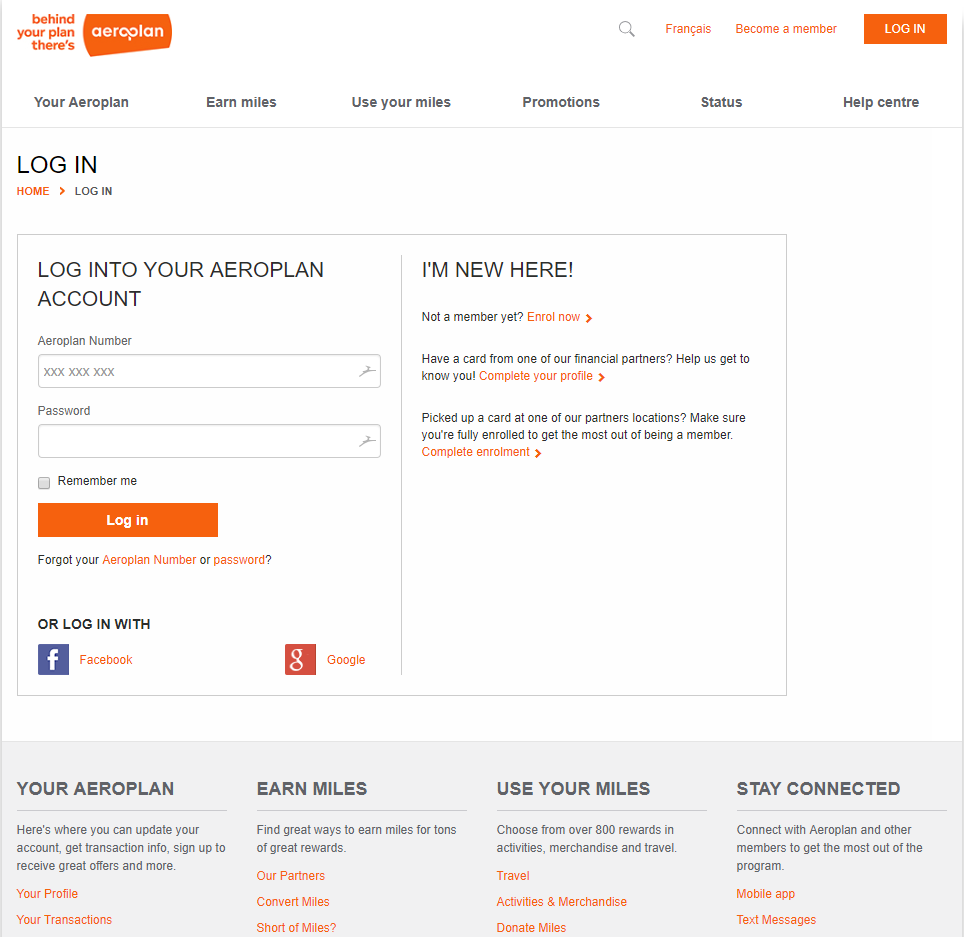 Faux site Aéroplan connexion compte