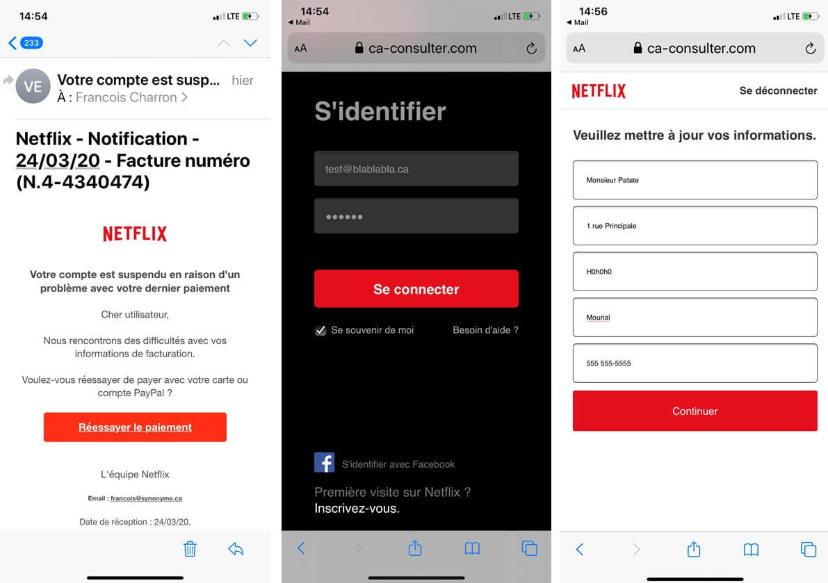 faux courriel netflix fraude