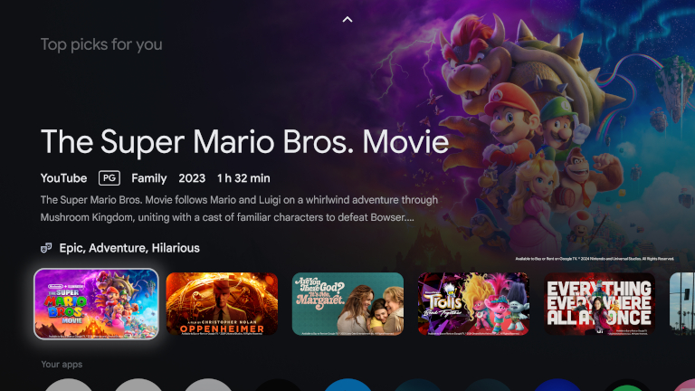 À même l'interface de Google TV, on peut accéder à nos divertissements favoris. Interface du Google TV Streamer