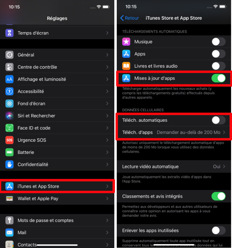 iPhone Apple mises à jour automatique applications