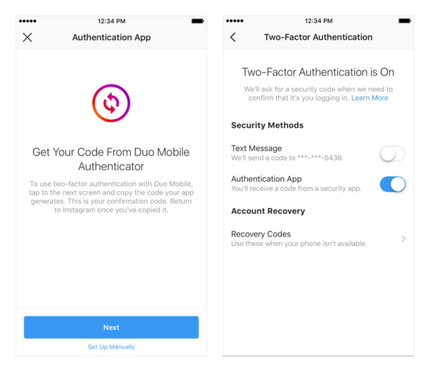 Instagram Authentifcation double facteur