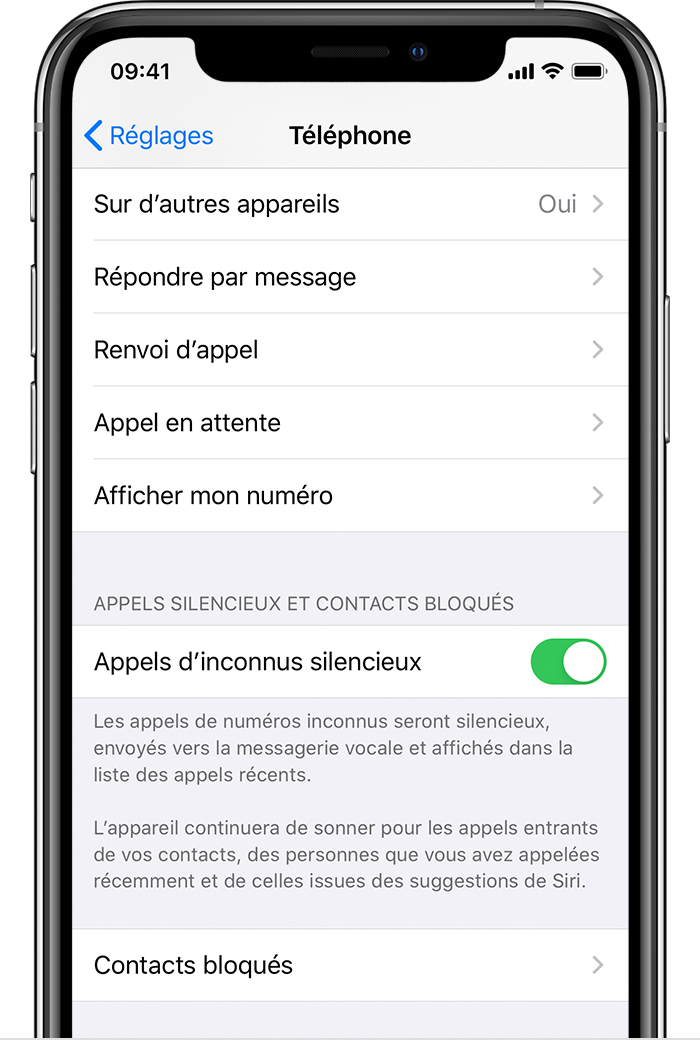 Appel inconnu iPhone mode silencieux