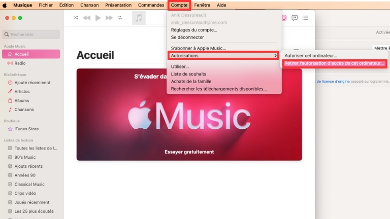 Comment se déconnecter d'iTunes ou Musique sur Mac Comment se déconnecter d'iTunes ou Musique sur Mac