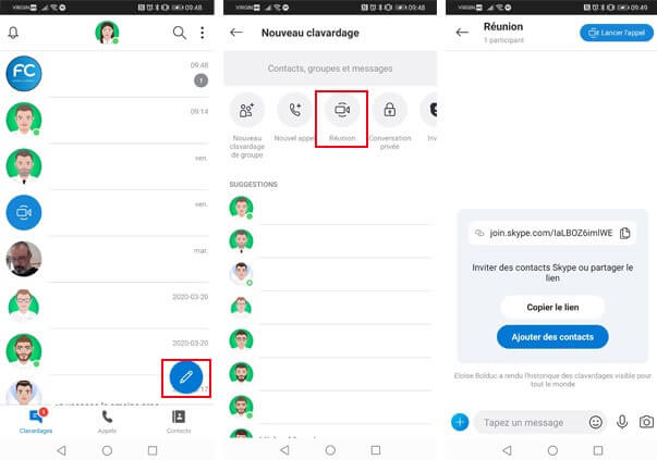 lancer réunion groupe skype mobile