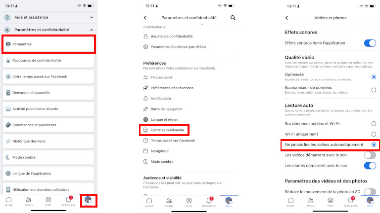Voici comment désactiver la lecture automatique des vidéos sur un appareil iOS. Image: francoischaron.com Désactiver lecture automatique des vidéos Facebook sur un appareil iOS.
