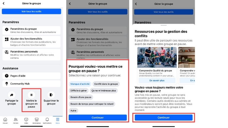 Étapes mettre un groupe Facebook sur pause à partir de l'application sur iPhone, iPad ou avec un téléphone ou tablette Android Étapes mettre un groupe Facebook sur pause à partir de l'application sur iPhone, iPad ou avec un téléphone ou tablette Android