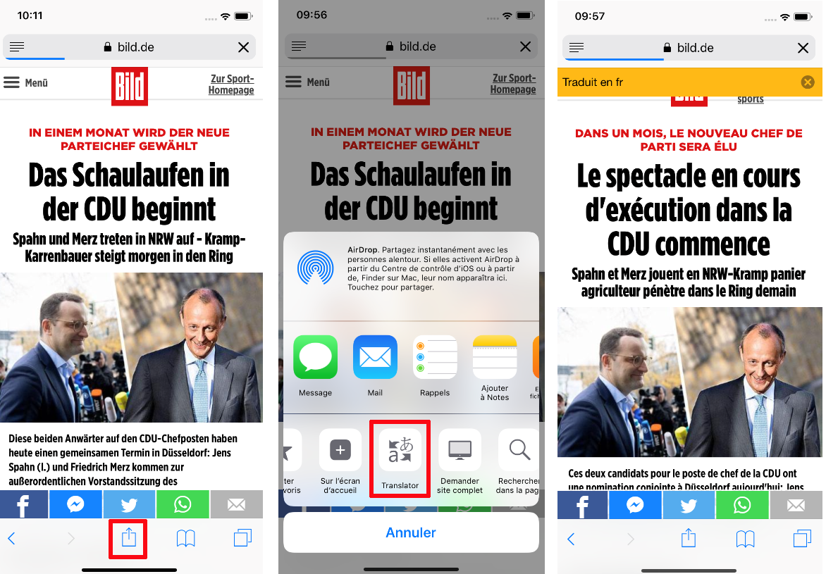 Activer traduction Safari Microsoft Translate