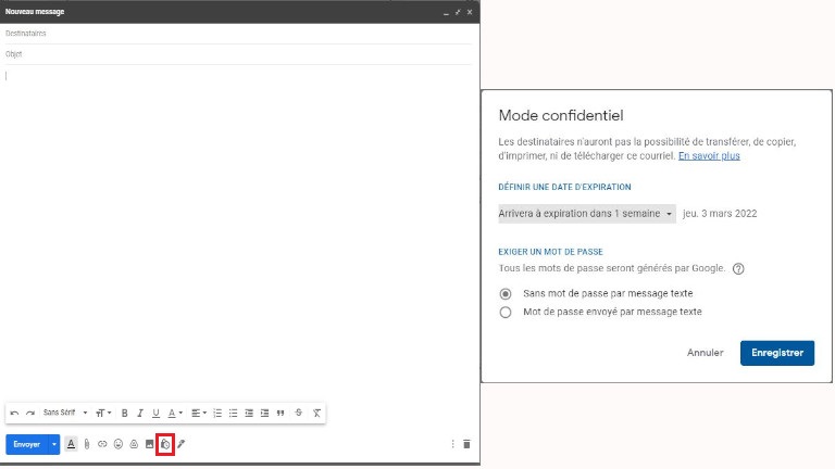 La marche à suivre pour activer le monde confidentiel sur ordinateur. ordinateur gmail autodestruction mode confidentiel courriel envoie sécuritaire