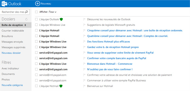 Outlook boîte réception