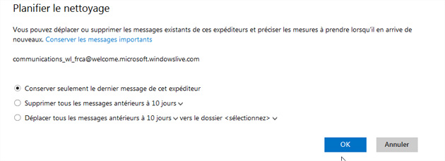 Outlook planifier nettoyage
