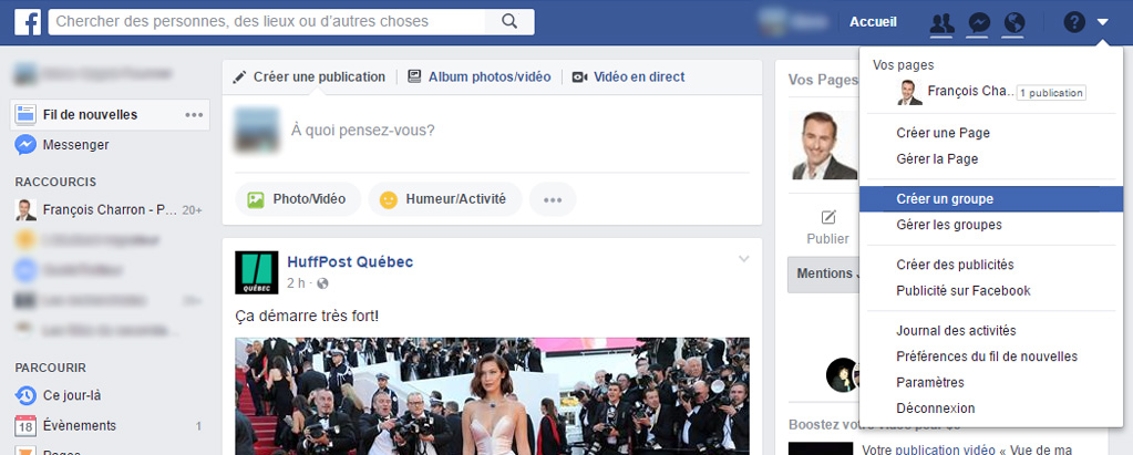 Page d'accueil Facebook- Créer un groupe