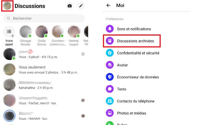 retrouver conversations Messenger archivées mobile Android iOS