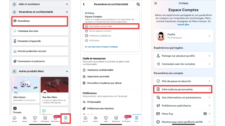 Étapes pour changer une adresse courriel sur Facebook à partir de l'application mobile Étapes pour changer une adresse courriel sur Facebook à partir de l'application mobile