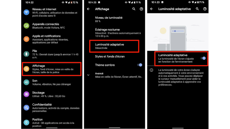 Voici comment activer la fonction Luminosité adaptative sur Android.