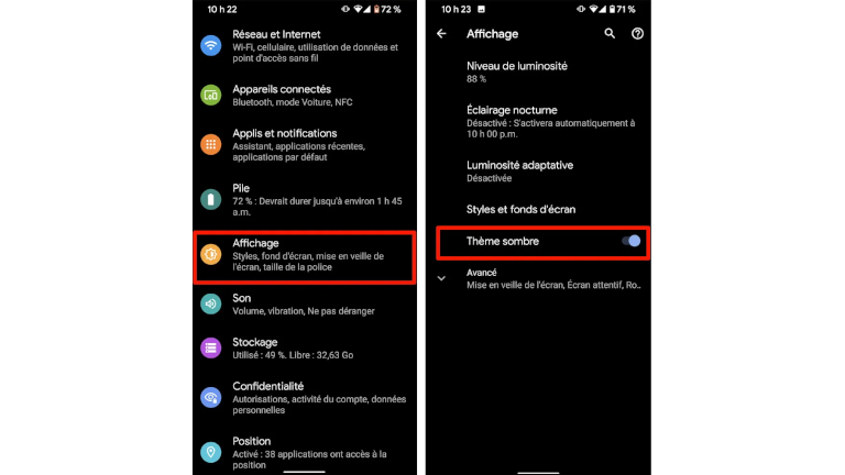 Voici comment activer le thème sombre sur Android.