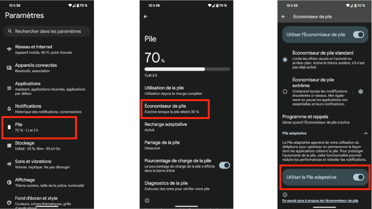 Voici comment activer le Gestionnaire de pile adaptif sur Android.