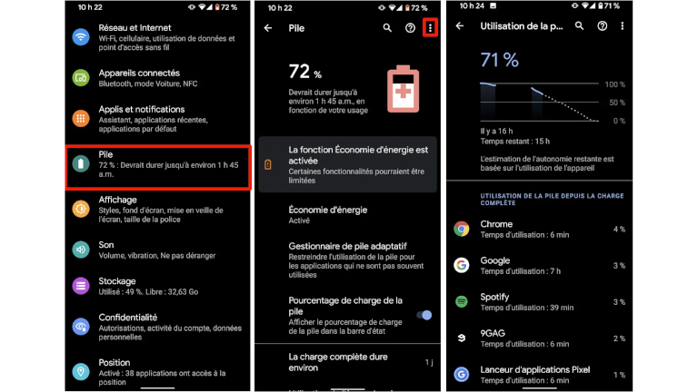 Voici où voir l’utilisation de la pile par nos applications sur Android.